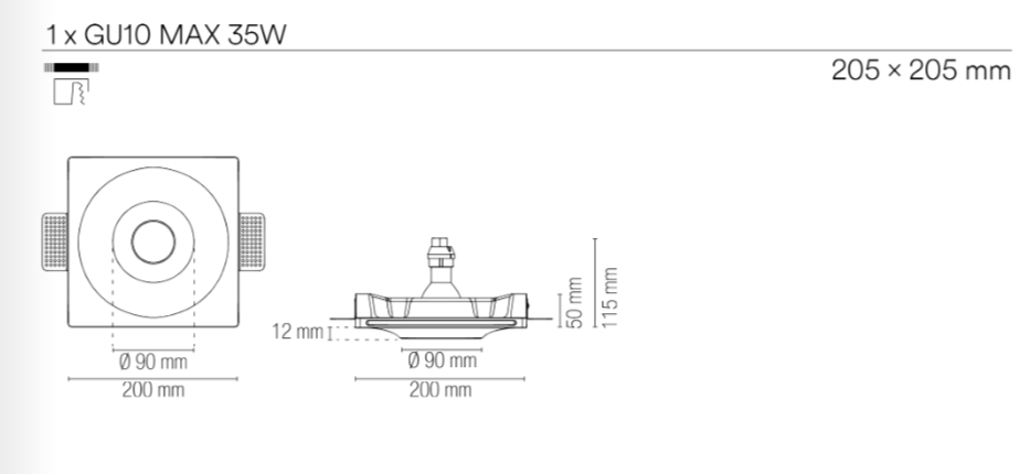 Incasso in gesso verniciabile attacco 1x GU10 non incl. SPLASH Incasso in gesso verniciabile attacco 1x GU10 non incl. SPLASH